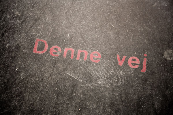 Follow me (Denne vej == This way) 